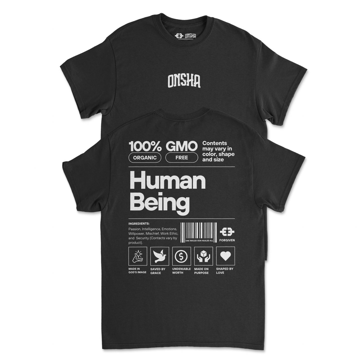 Human Tee (Black/White) Front and Back